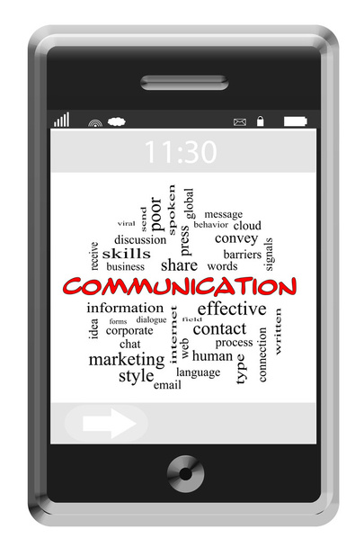 Communication Word Cloud Concept on a Touchscreen Phone - Photo, Image