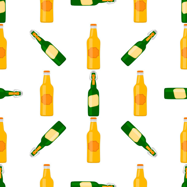 Illustration on theme seamless beer glass bottles with lid for brewery. Pattern beer consisting of many identical glass bottles on white background. Glass bottles it main accessory for beer gourmet. - Vector, Image