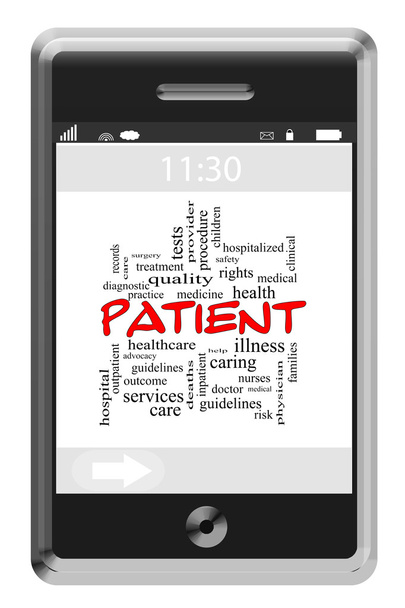 Концепция облака слова пациента на сенсорном телефоне
 - Фото, изображение