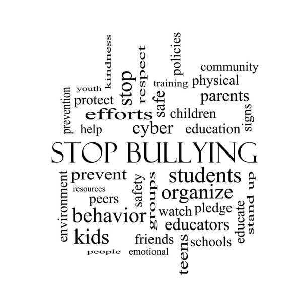 Stop Bullying Word Cloud Concept in black and white - Photo, Image