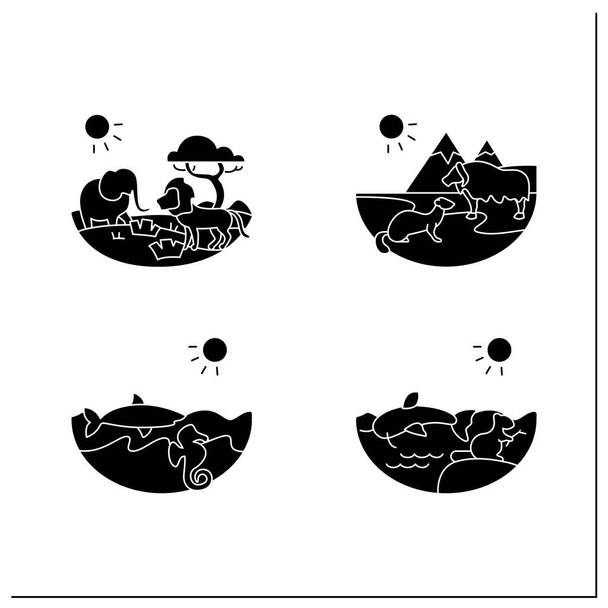 Biodiversity glyph icons set - Vector, Image
