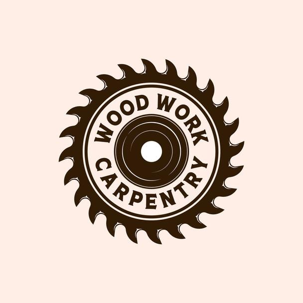 Puuvektorin kuvituslogon suunnittelu. Puutyö Logo malli Wood Master, Saha ja puusepäntyöt Service. Puu ja näki logo käsite inspiraatio - Vektori, kuva