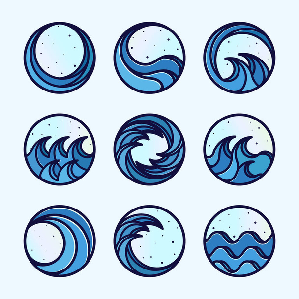 Ексклюзивний набір логотипів Ocean Wave Design. Преміум колекція логотипу, символу або піктограми хвилі. Креативний та мінімалістичний шаблон логотипу хвилі океану. Сучасна лінія Мистецтво Океан, Вода, Хвиля або Приплив Логотип Натхнення
 - Вектор, зображення