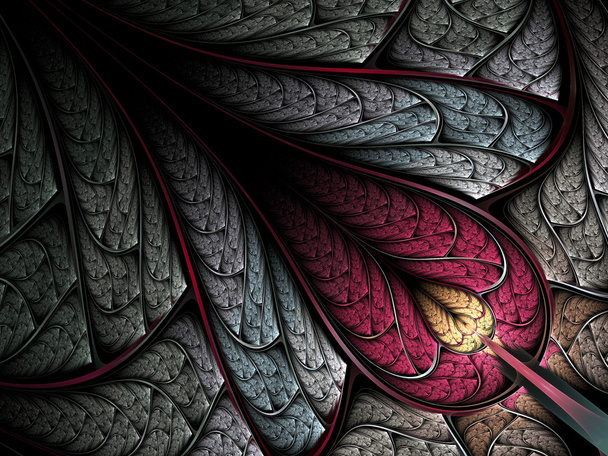 Red tear shaped fractal leaf, digital artwork for creative graphic design - Photo, Image