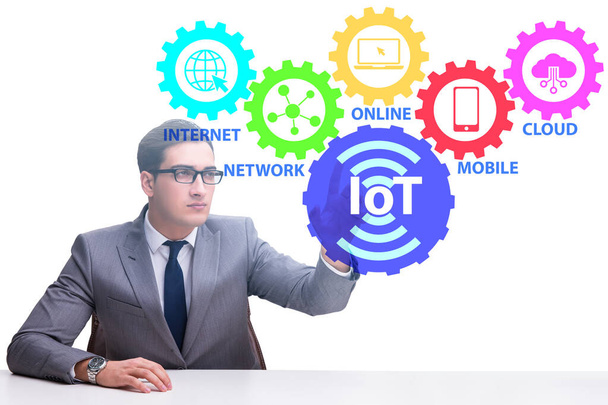 Businessman pressing virtual button in IoT concept - Photo, Image