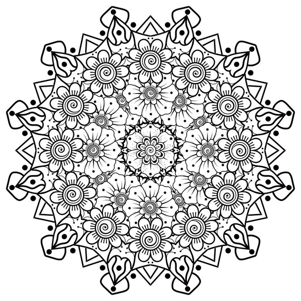 Mehndi flor de henna, mehndi, tatuaje, decoración. ornamento decorativo en estilo étnico oriental. página del libro para colorear. - Vector, imagen