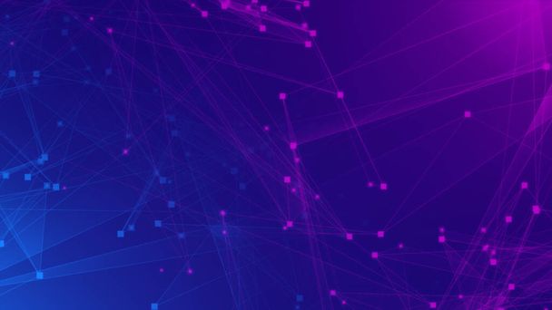 Абстрактна фіолетово-фіолетова і синя полігонова технологічна мережа з підключенням технологічного фону. Абстрактні точки і лінії текстури фону. 3D візуалізація
. - Фото, зображення