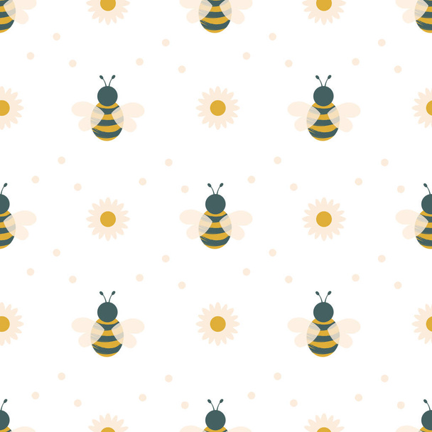 Cudowne pszczoły. Płynny wzór z owadami i kwiatami na tkaniny, tekstylia, papier pakowy, wystrój wnętrz. Rzeczywiste kolory.  - Zdjęcie, obraz