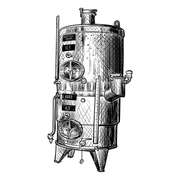 бак из нержавеющей стали для хранения и смешивания вина BW - Вектор,изображение