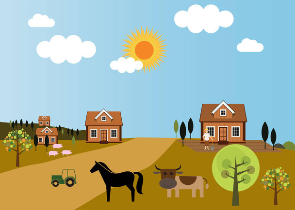 Ilustrace farmy a přírodní a zdravotní vesnice - Fotografie, Obrázek
