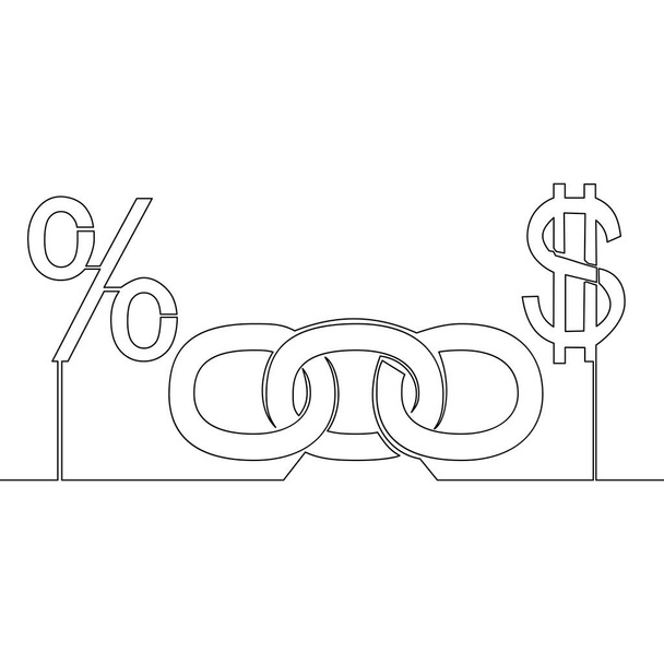 Continuous one single line drawing Dollar de maillon de chaîne et concept d'illustration vectorielle d'icône en pourcentage - Vecteur, image