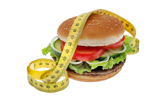 Hambúrguer com fita métrica
 - Foto, Imagem