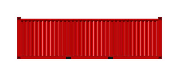 Cargo container. Cargo box from ship. Freight container for shipping of merchandise. Red metal transport in port isolated on white background. Trailer with door for storage, export and import. Vector. - Vector, Image