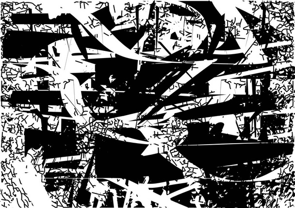 Bedrängter Hintergrund in schwarz-weißer Textur mit Kratzern und Linien. Abstrakte Vektorillustration. - Vektor, Bild