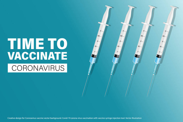 Ampolla de vacuna con jeringa. Concepto de vacunación contra el coronavirus Covid-19 - Vector, imagen