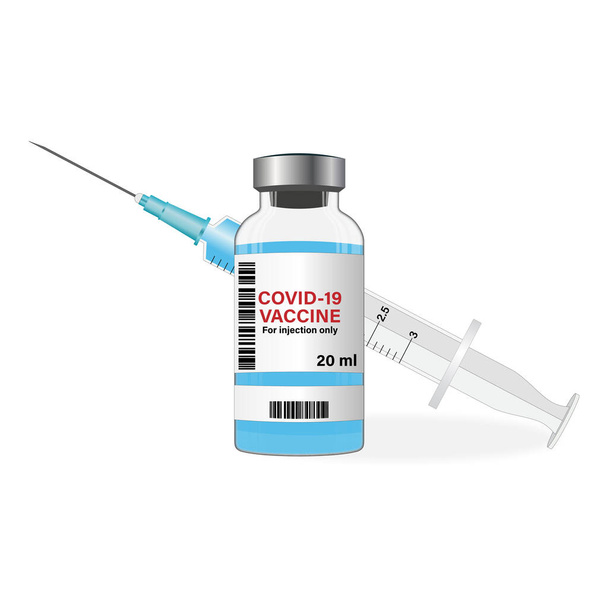 Ampola de vacina com seringa. Conceito de vacinação contra o coronavírus Covid-19 - Vetor, Imagem