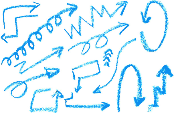 Hand draw sketch with crayon, Blue Arrow with Crayon - Vector, Image