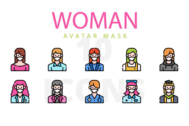 set of woman avatars with masks   - Vector, Image