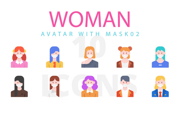 conjunto de avatares de mujer con máscaras   - Vector, Imagen
