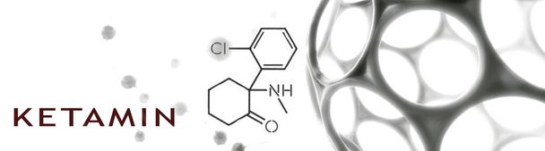 ケタミン。解離性ケタミンだ。化学式分子構造。あなたのデザインのイラストの背景。偽薬だ。ケタミンバナー. - 写真・画像