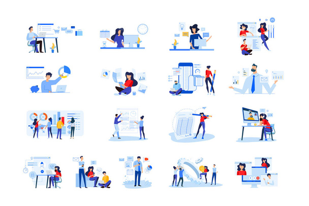 Set of modern flat design people icons  of business analytics and planning, video and conference call, business app, seo, market research, online support, accounting, data analysis, teamwork. - Vector, Image