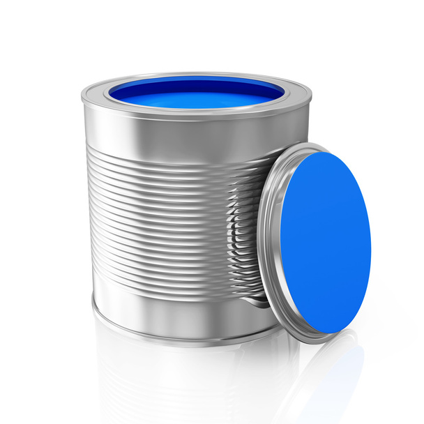 Opened Blue Paint Can isolated on white background - Foto, imagen