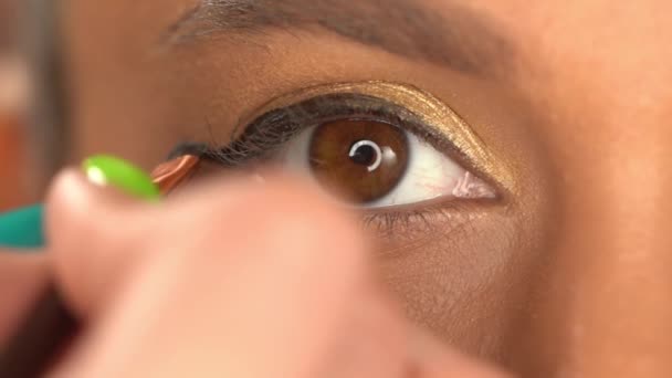 обрезанный вид африканской женщины-американки, использующей глазной лайнер - Кадры, видео