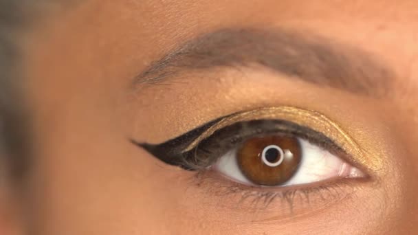 visão parcial da mulher americana africana com maquiagem para os olhos - Filmagem, Vídeo
