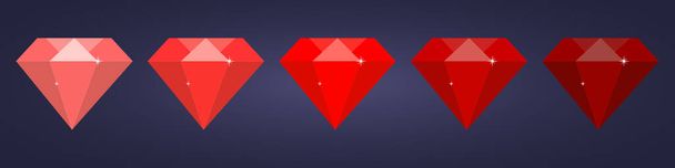 暗い背景の赤いフラットダイヤモンドのセット - ベクター画像
