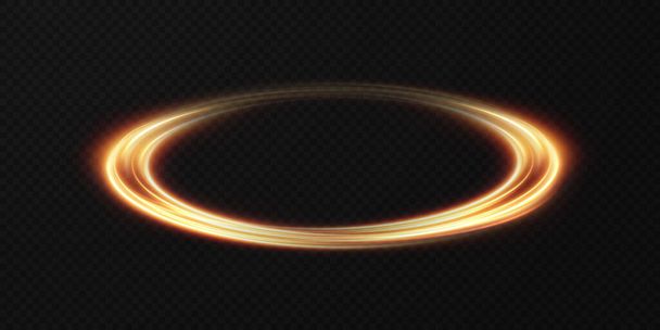 Abstract vector light effect of golden line of light. Movement light lines moving in a circle. Lighting equipment for advertising brochures, banners and materials. - Vector, Image