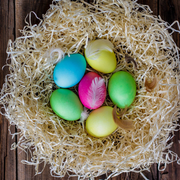 easter eggs in nest  - Fotoğraf, Görsel