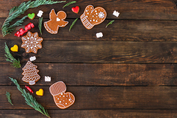 gingerbread cookies on wooden background  - Fotoğraf, Görsel