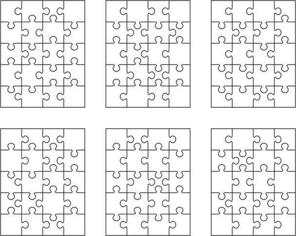 Illustration von sechs verschiedenen weißen Puzzles, getrennte Teile - Vektor, Bild