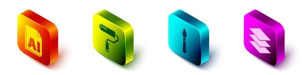 Set Isometric AI file document, Paint roller brush, Paint brush and Layers icon. Vector. - Vettoriali, immagini