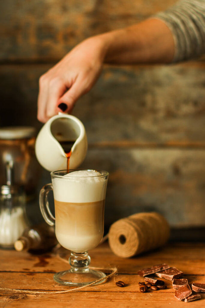 Latte in a transparent cup - Valokuva, kuva