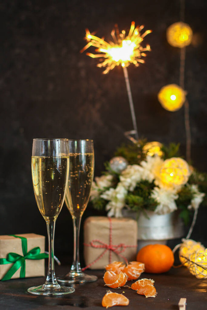 christmas background with champagne  - Photo, Image