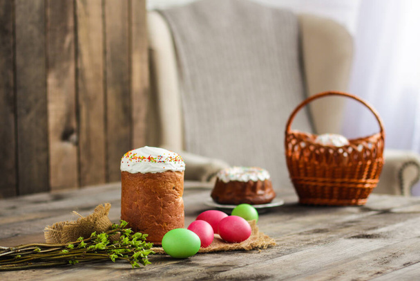 holiday composition with easter cakes and eggs - Zdjęcie, obraz