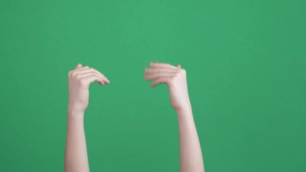 Hands gesture. Welcome, inviting sign on chroma key green screen background - Video