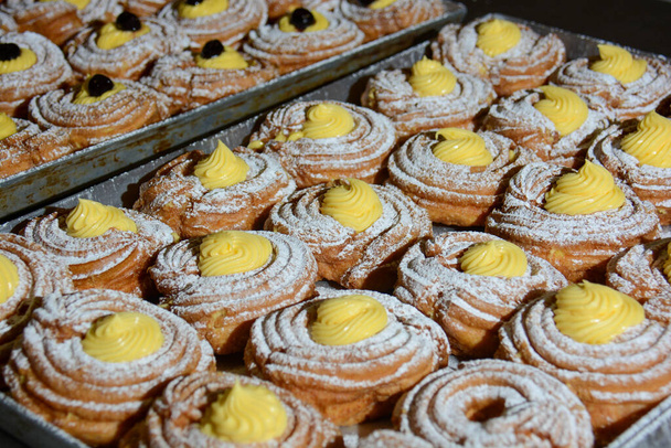 typical Italian dessert for Father's Day and St. Joseph's Day: zeppola in preparation - Photo, Image