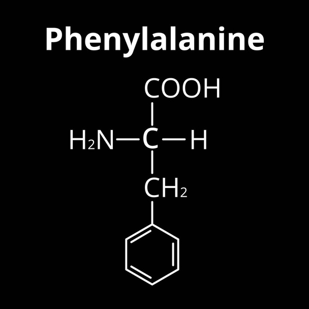 Fenylalanina jest aminokwasem. Chemiczna formuła molekularna aminokwasu fenyloalaninowego. Ilustracja wektora na pojedynczym tle - Wektor, obraz