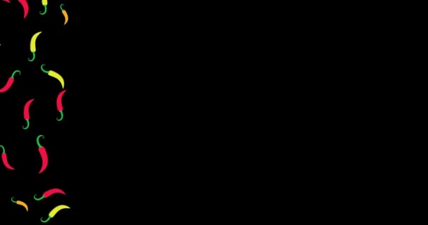 Animazione movimento Red Chili Pepper su sfondo nero. Peperoncino volante e rotante. Composizione orizzontale, qualità video 4k - Filmati, video