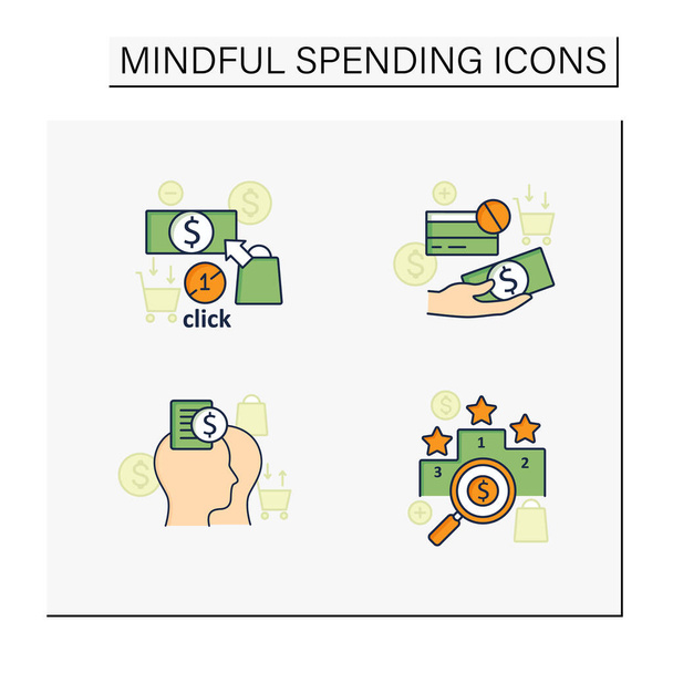 Mindful spendings color icons set - Vector, Image