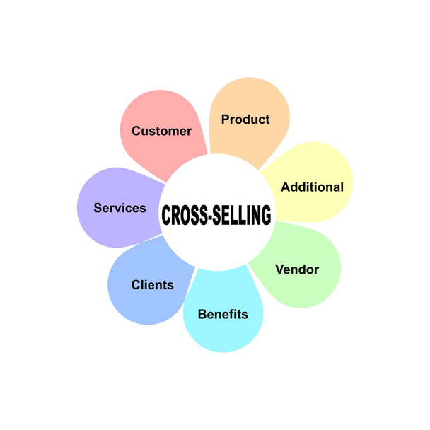 Koncepcja diagramu z Cross-Selling tekst i słowa kluczowe. EPS 10 izolowany na białym tle - Wektor, obraz
