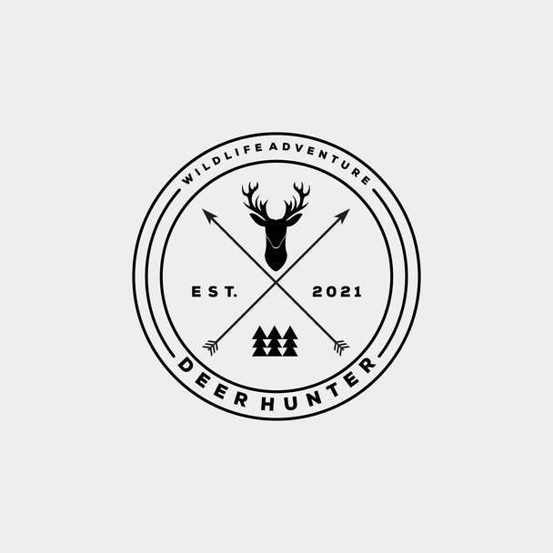 clube de caça minimalista emblema vintage logotipo modelo vetor ilustração design. aventura clássica simples, ao ar livre, conceito de logotipo caçador - Vetor, Imagem