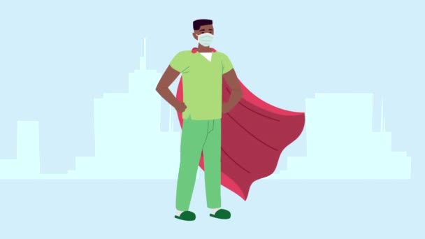 afro héros médecin avec cape personnage - Séquence, vidéo