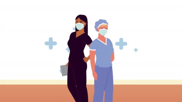 femmes médecins couple avec des caractères check-list - Séquence, vidéo