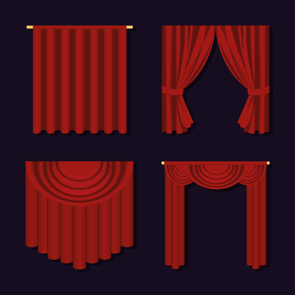 red curtains set - Vector, Image