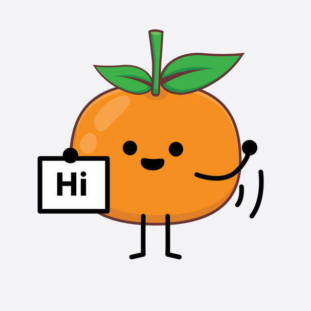 Vector Illustration of Mandarin Orange Character з милим обличчям, простими руками і малюнком на Isolated Background. Малюнок з каракулями.. - Вектор, зображення