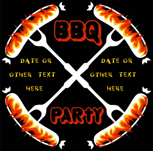 logo barbecue party of forks and sausages in a circle with fire - Vector, Image