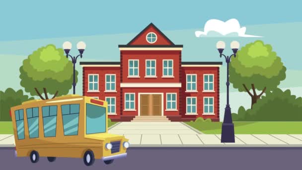 schoolgebouw gevel met bus scene - Video